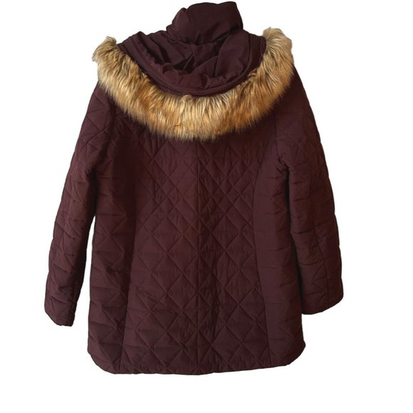 Mark New York Purple Women's Quilted Jacket With Hoodie Stretch Faux Down Size L - Picture 3 of 10